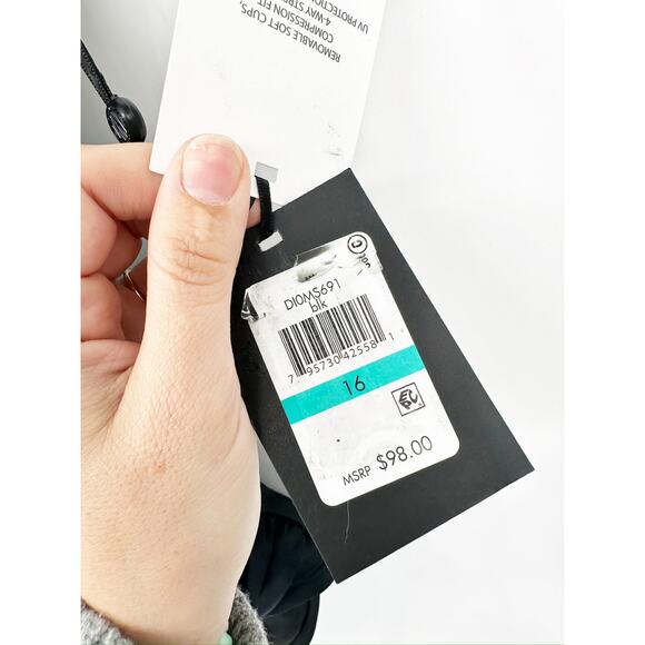 DKNY Solid Black Ruffle Plunge V-Neck One Piece Swimsuit Size 16 NWT - Picture 6 of 7